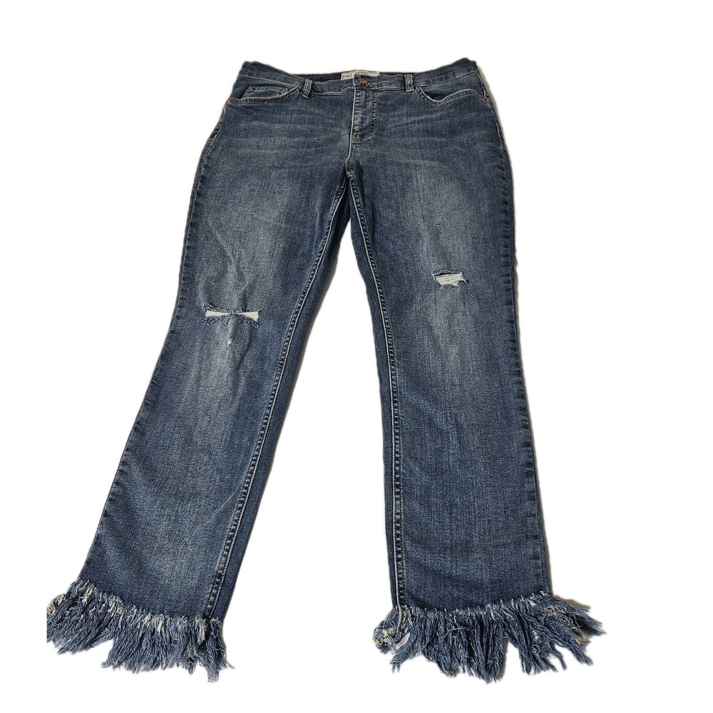 Free People Jeans (Fits 32x28) We The Free Baggy Distress Fringe 70s Women's